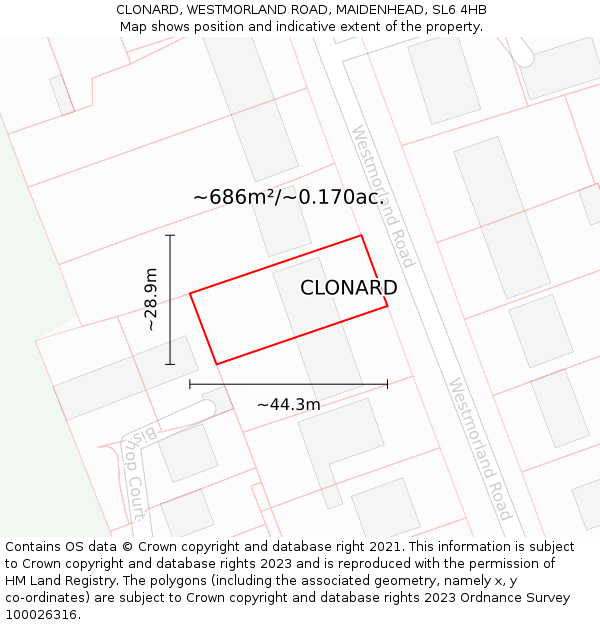 CLONARD, WESTMORLAND ROAD, MAIDENHEAD, SL6 4HB: Plot and title map