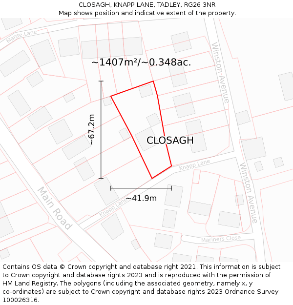 CLOSAGH, KNAPP LANE, TADLEY, RG26 3NR: Plot and title map