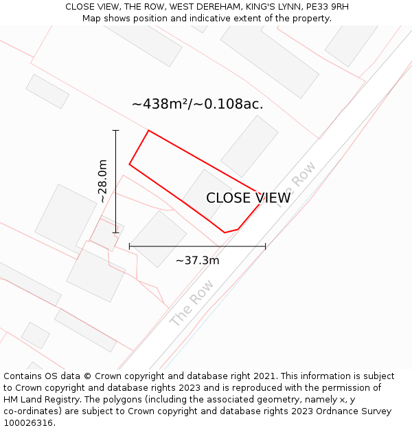 CLOSE VIEW, THE ROW, WEST DEREHAM, KING'S LYNN, PE33 9RH: Plot and title map