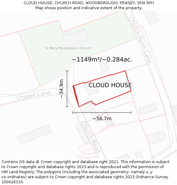 CLOUD HOUSE, CHURCH ROAD, WOODBOROUGH, PEWSEY, SN9 5PH: Plot and title map