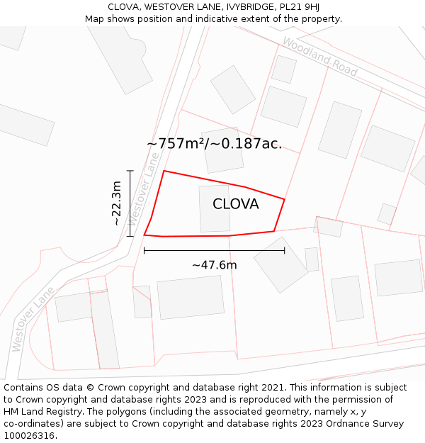 CLOVA, WESTOVER LANE, IVYBRIDGE, PL21 9HJ: Plot and title map