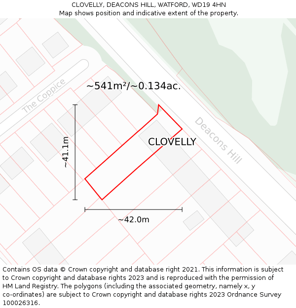 CLOVELLY, DEACONS HILL, WATFORD, WD19 4HN: Plot and title map