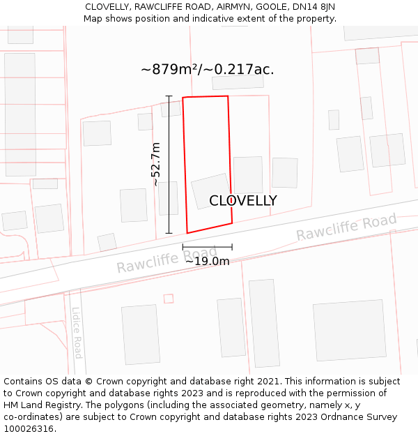 CLOVELLY, RAWCLIFFE ROAD, AIRMYN, GOOLE, DN14 8JN: Plot and title map