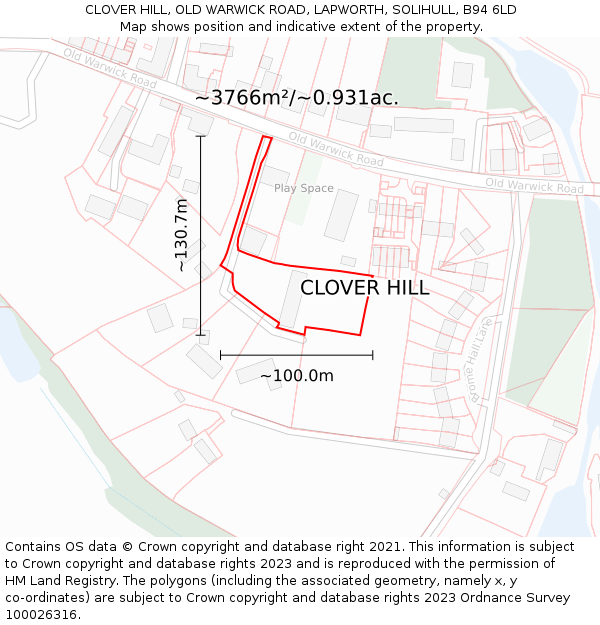 CLOVER HILL, OLD WARWICK ROAD, LAPWORTH, SOLIHULL, B94 6LD: Plot and title map