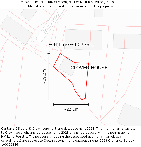 CLOVER HOUSE, FRIARS MOOR, STURMINSTER NEWTON, DT10 1BH: Plot and title map