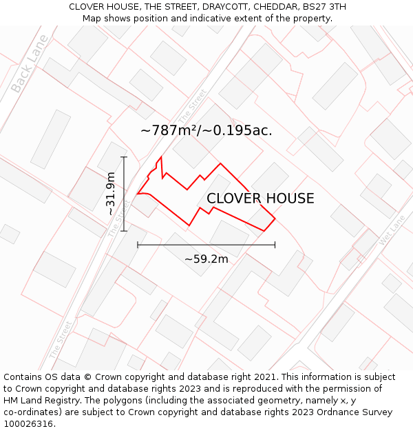 CLOVER HOUSE, THE STREET, DRAYCOTT, CHEDDAR, BS27 3TH: Plot and title map