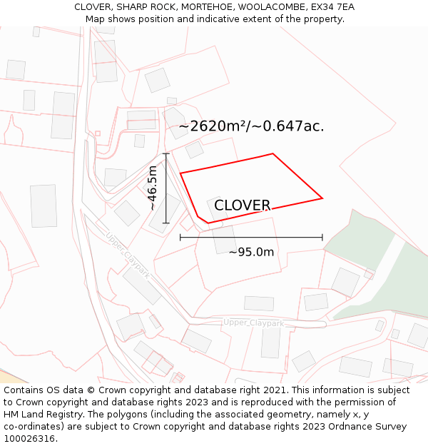 CLOVER, SHARP ROCK, MORTEHOE, WOOLACOMBE, EX34 7EA: Plot and title map