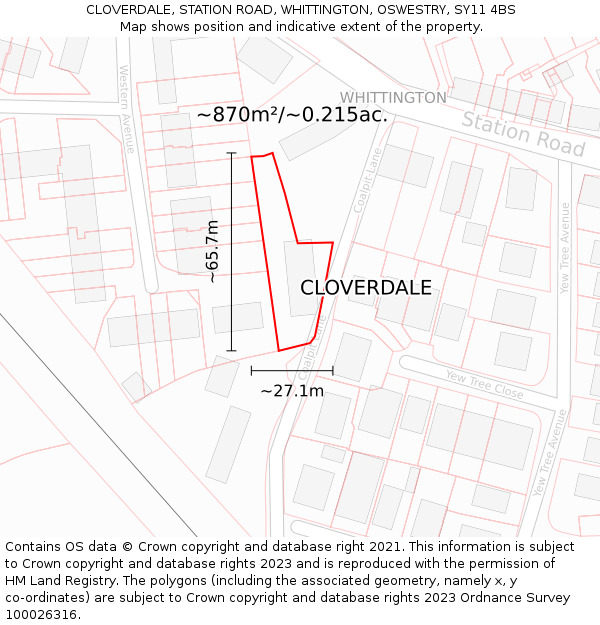CLOVERDALE, STATION ROAD, WHITTINGTON, OSWESTRY, SY11 4BS: Plot and title map
