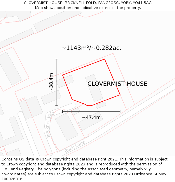 CLOVERMIST HOUSE, BRICKNELL FOLD, FANGFOSS, YORK, YO41 5AG: Plot and title map