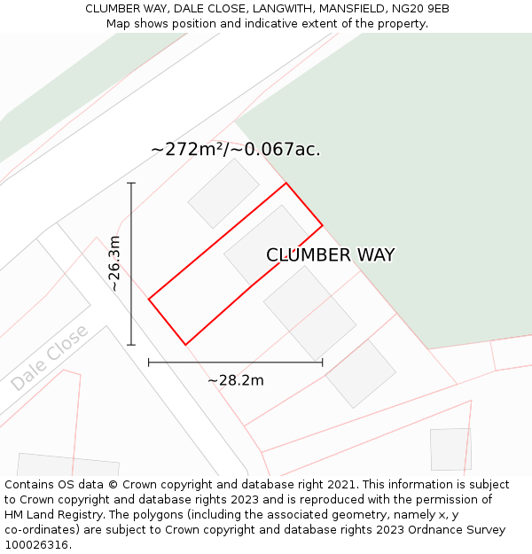 CLUMBER WAY, DALE CLOSE, LANGWITH, MANSFIELD, NG20 9EB: Plot and title map