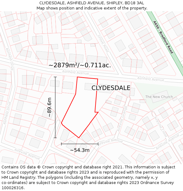 CLYDESDALE, ASHFIELD AVENUE, SHIPLEY, BD18 3AL: Plot and title map