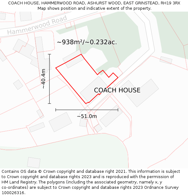 COACH HOUSE, HAMMERWOOD ROAD, ASHURST WOOD, EAST GRINSTEAD, RH19 3RX: Plot and title map
