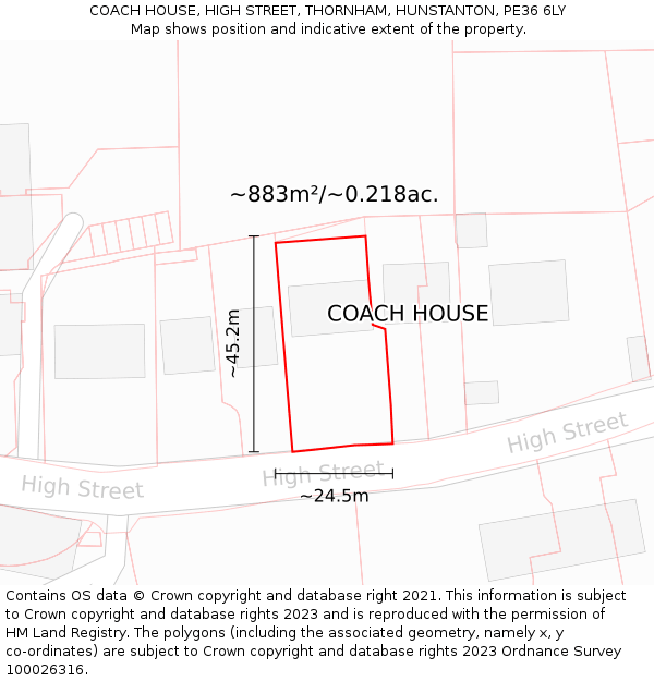 COACH HOUSE, HIGH STREET, THORNHAM, HUNSTANTON, PE36 6LY: Plot and title map