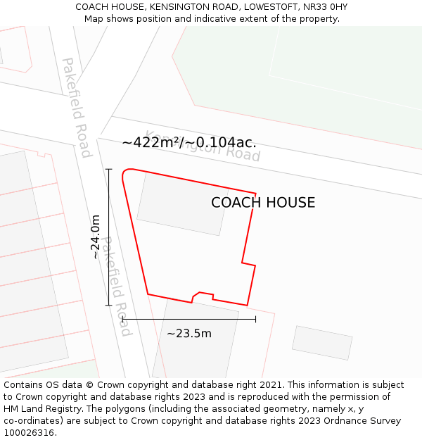 COACH HOUSE, KENSINGTON ROAD, LOWESTOFT, NR33 0HY: Plot and title map