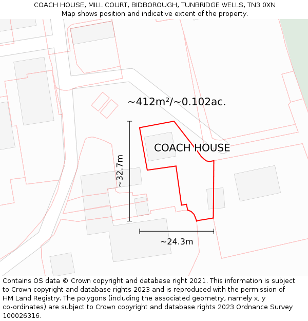 COACH HOUSE, MILL COURT, BIDBOROUGH, TUNBRIDGE WELLS, TN3 0XN: Plot and title map