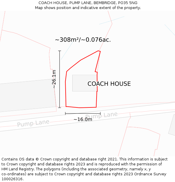 COACH HOUSE, PUMP LANE, BEMBRIDGE, PO35 5NG: Plot and title map