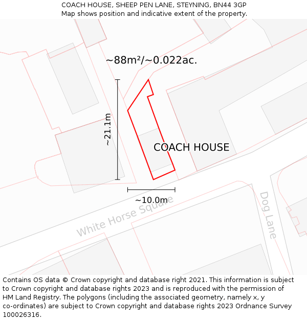 COACH HOUSE, SHEEP PEN LANE, STEYNING, BN44 3GP: Plot and title map