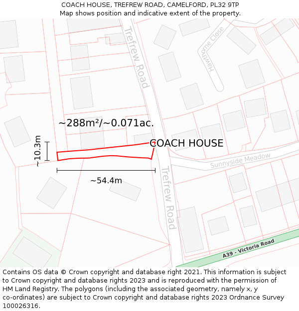 COACH HOUSE, TREFREW ROAD, CAMELFORD, PL32 9TP: Plot and title map
