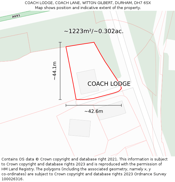 COACH LODGE, COACH LANE, WITTON GILBERT, DURHAM, DH7 6SX: Plot and title map