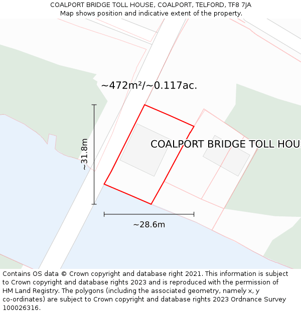 COALPORT BRIDGE TOLL HOUSE, COALPORT, TELFORD, TF8 7JA: Plot and title map