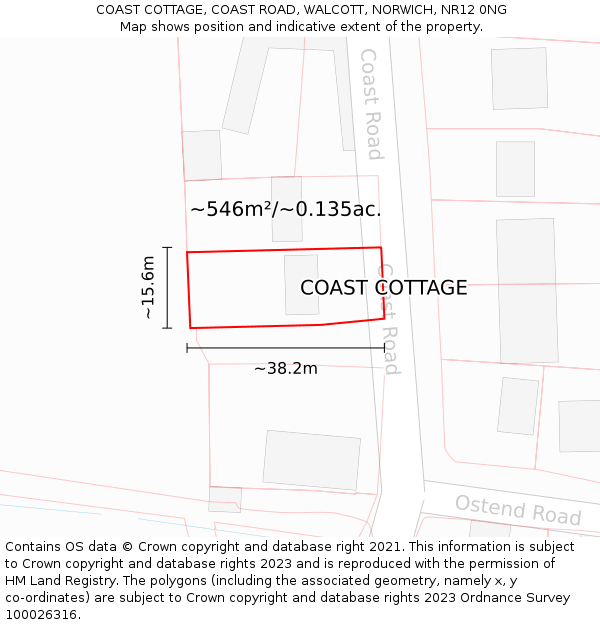 COAST COTTAGE, COAST ROAD, WALCOTT, NORWICH, NR12 0NG: Plot and title map
