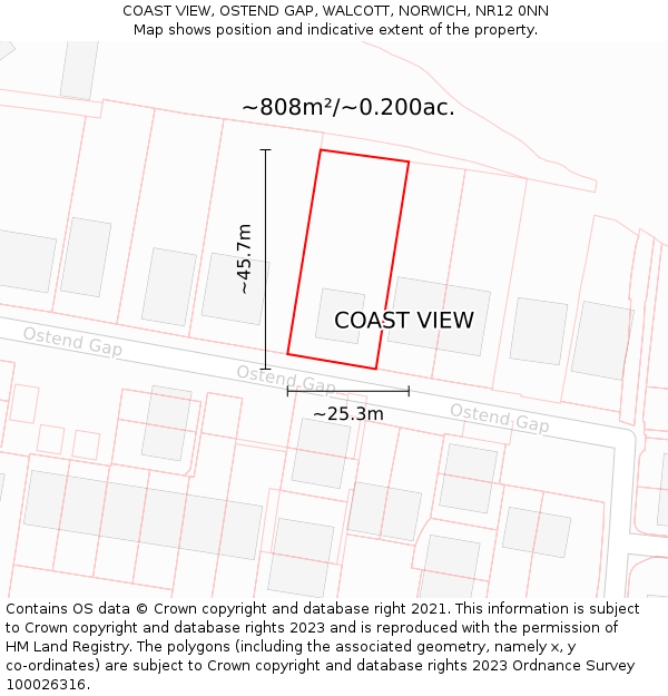 COAST VIEW, OSTEND GAP, WALCOTT, NORWICH, NR12 0NN: Plot and title map