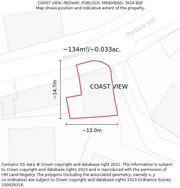 COAST VIEW, REDWAY, PORLOCK, MINEHEAD, TA24 8QF: Plot and title map