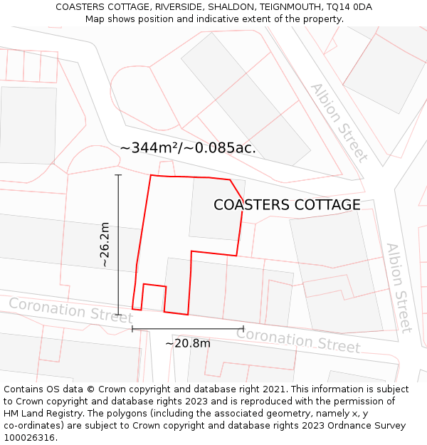 COASTERS COTTAGE, RIVERSIDE, SHALDON, TEIGNMOUTH, TQ14 0DA: Plot and title map