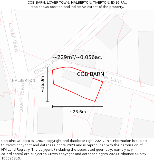 COB BARN, LOWER TOWN, HALBERTON, TIVERTON, EX16 7AU: Plot and title map