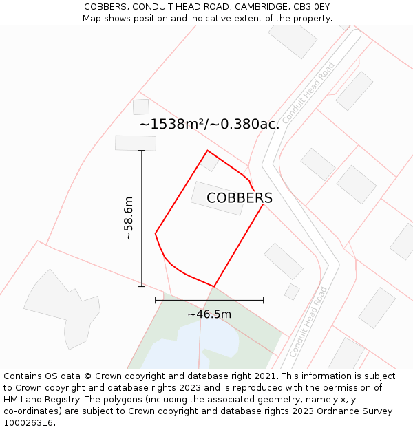 COBBERS, CONDUIT HEAD ROAD, CAMBRIDGE, CB3 0EY: Plot and title map
