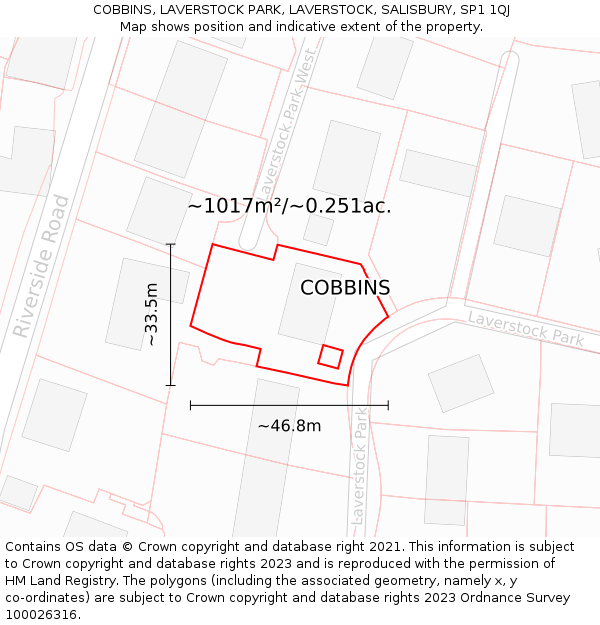 COBBINS, LAVERSTOCK PARK, LAVERSTOCK, SALISBURY, SP1 1QJ: Plot and title map