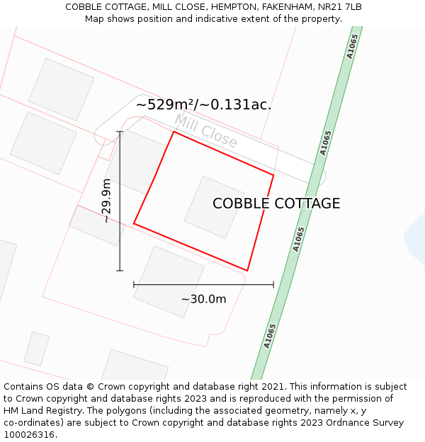 COBBLE COTTAGE, MILL CLOSE, HEMPTON, FAKENHAM, NR21 7LB: Plot and title map