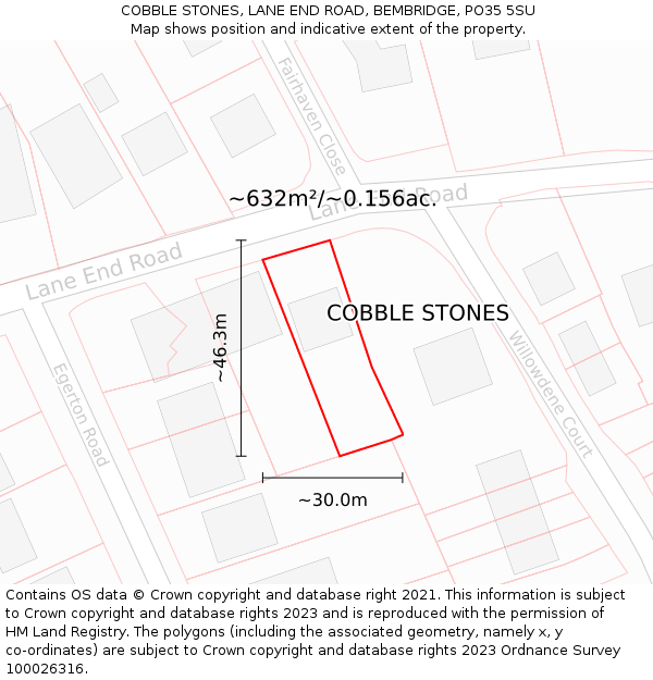 COBBLE STONES, LANE END ROAD, BEMBRIDGE, PO35 5SU: Plot and title map