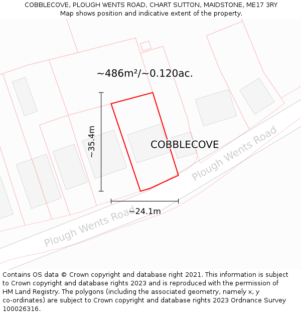 COBBLECOVE, PLOUGH WENTS ROAD, CHART SUTTON, MAIDSTONE, ME17 3RY: Plot and title map