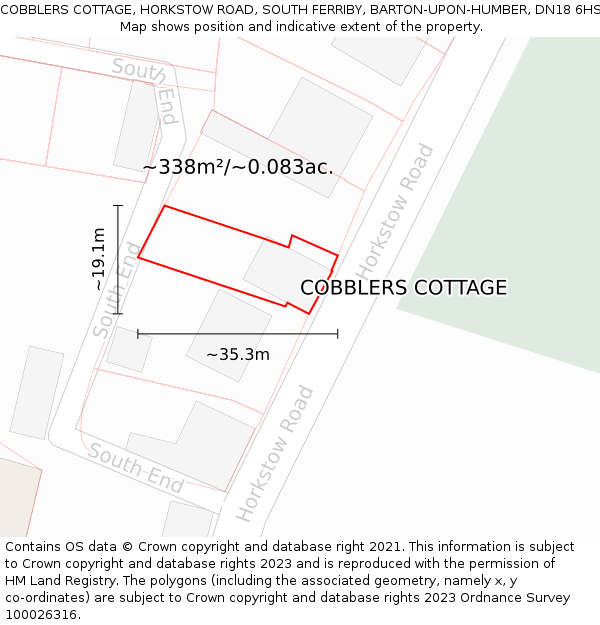 COBBLERS COTTAGE, HORKSTOW ROAD, SOUTH FERRIBY, BARTON-UPON-HUMBER, DN18 6HS: Plot and title map