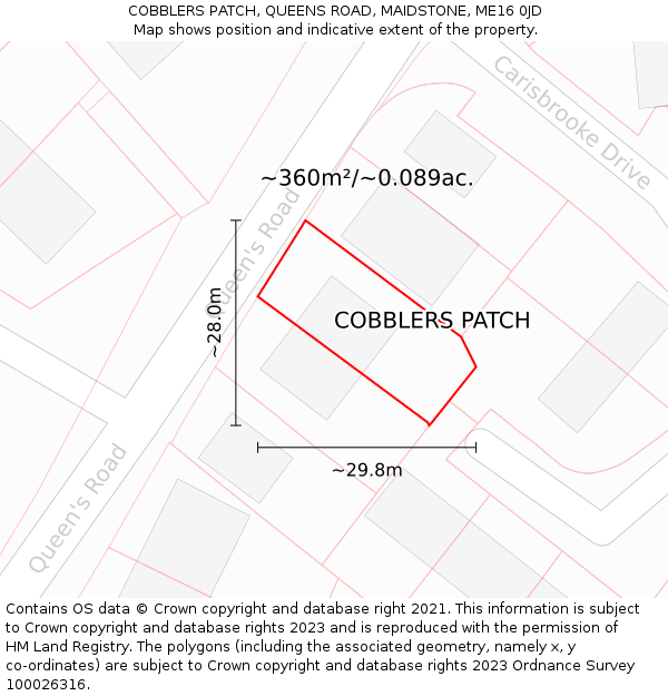 COBBLERS PATCH, QUEENS ROAD, MAIDSTONE, ME16 0JD: Plot and title map