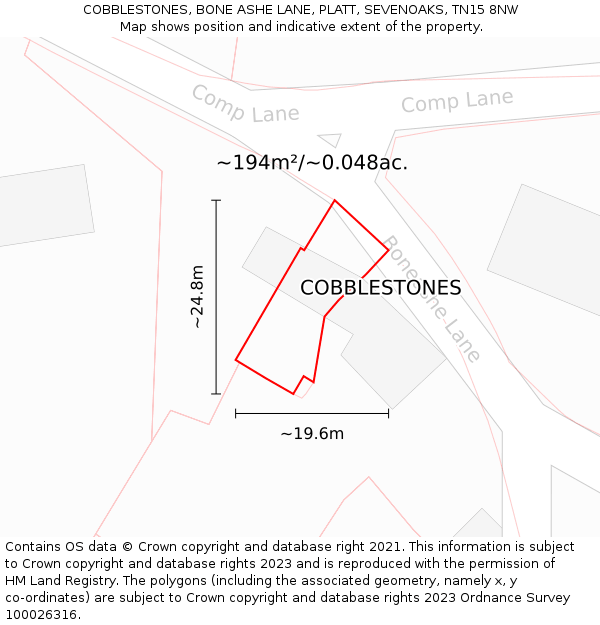 COBBLESTONES, BONE ASHE LANE, PLATT, SEVENOAKS, TN15 8NW: Plot and title map