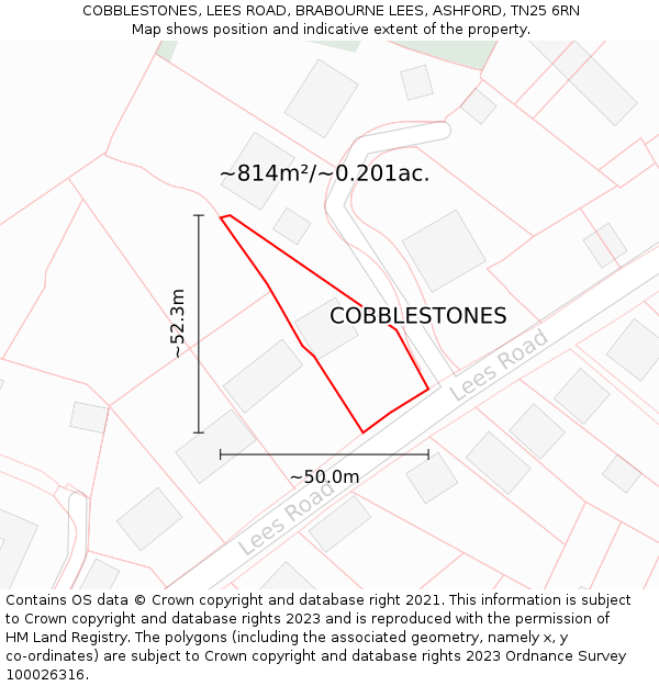 COBBLESTONES, LEES ROAD, BRABOURNE LEES, ASHFORD, TN25 6RN: Plot and title map