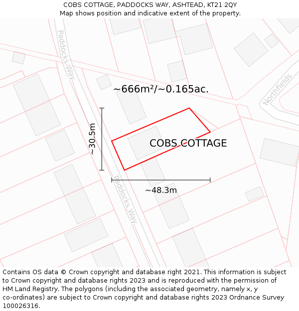 COBS COTTAGE, PADDOCKS WAY, ASHTEAD, KT21 2QY: Plot and title map