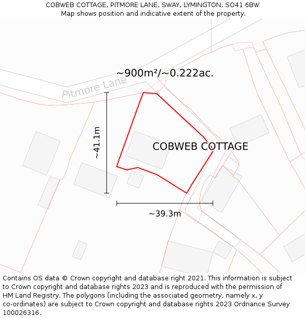 COBWEB COTTAGE, PITMORE LANE, SWAY, LYMINGTON, SO41 6BW: Plot and title map