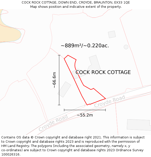 COCK ROCK COTTAGE, DOWN END, CROYDE, BRAUNTON, EX33 1QE: Plot and title map