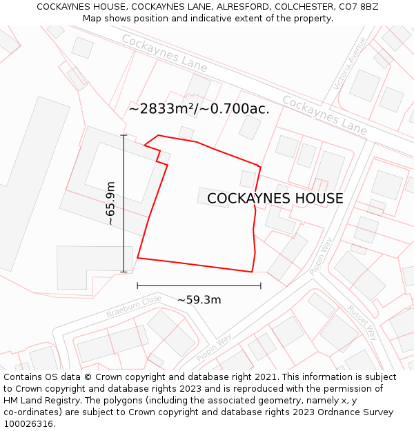COCKAYNES HOUSE, COCKAYNES LANE, ALRESFORD, COLCHESTER, CO7 8BZ: Plot and title map