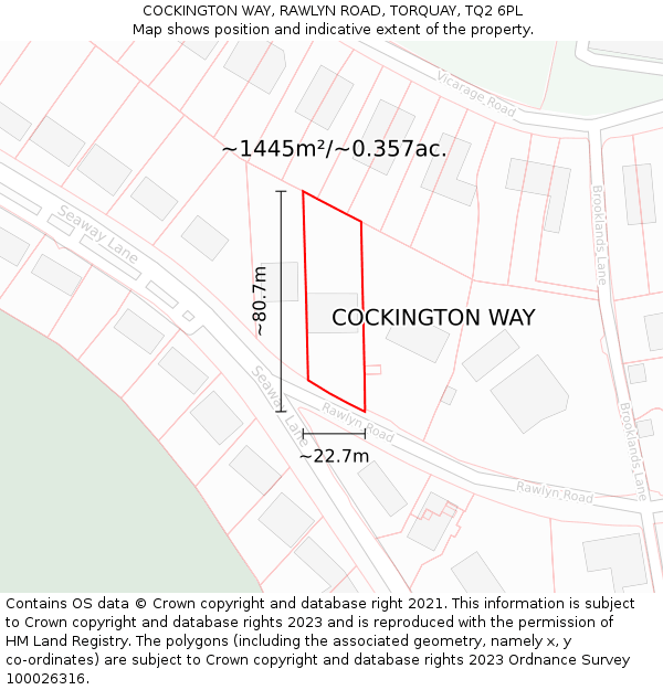 COCKINGTON WAY, RAWLYN ROAD, TORQUAY, TQ2 6PL: Plot and title map