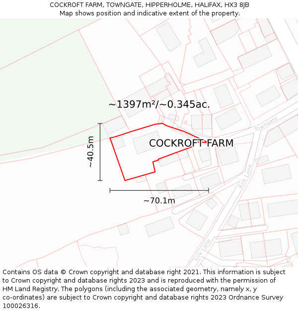 COCKROFT FARM, TOWNGATE, HIPPERHOLME, HALIFAX, HX3 8JB: Plot and title map