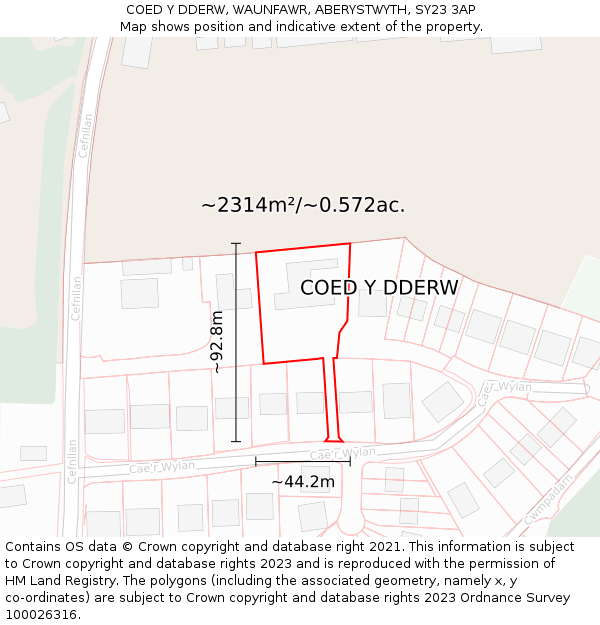 COED Y DDERW, WAUNFAWR, ABERYSTWYTH, SY23 3AP: Plot and title map