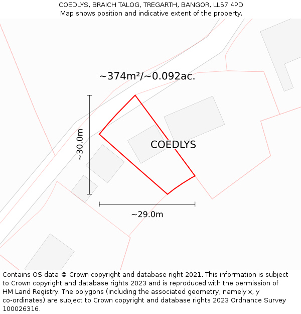 COEDLYS, BRAICH TALOG, TREGARTH, BANGOR, LL57 4PD: Plot and title map