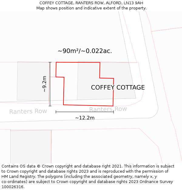 COFFEY COTTAGE, RANTERS ROW, ALFORD, LN13 9AH: Plot and title map