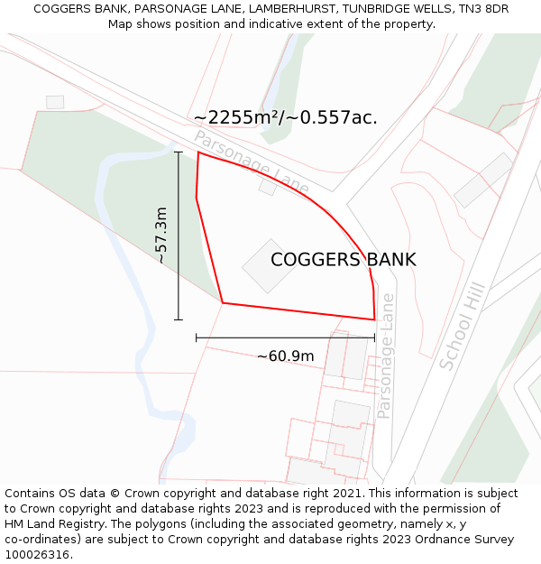 COGGERS BANK, PARSONAGE LANE, LAMBERHURST, TUNBRIDGE WELLS, TN3 8DR: Plot and title map