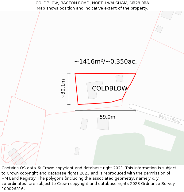 COLDBLOW, BACTON ROAD, NORTH WALSHAM, NR28 0RA: Plot and title map