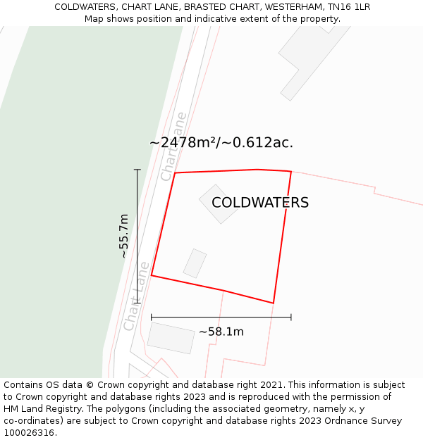 COLDWATERS, CHART LANE, BRASTED CHART, WESTERHAM, TN16 1LR: Plot and title map